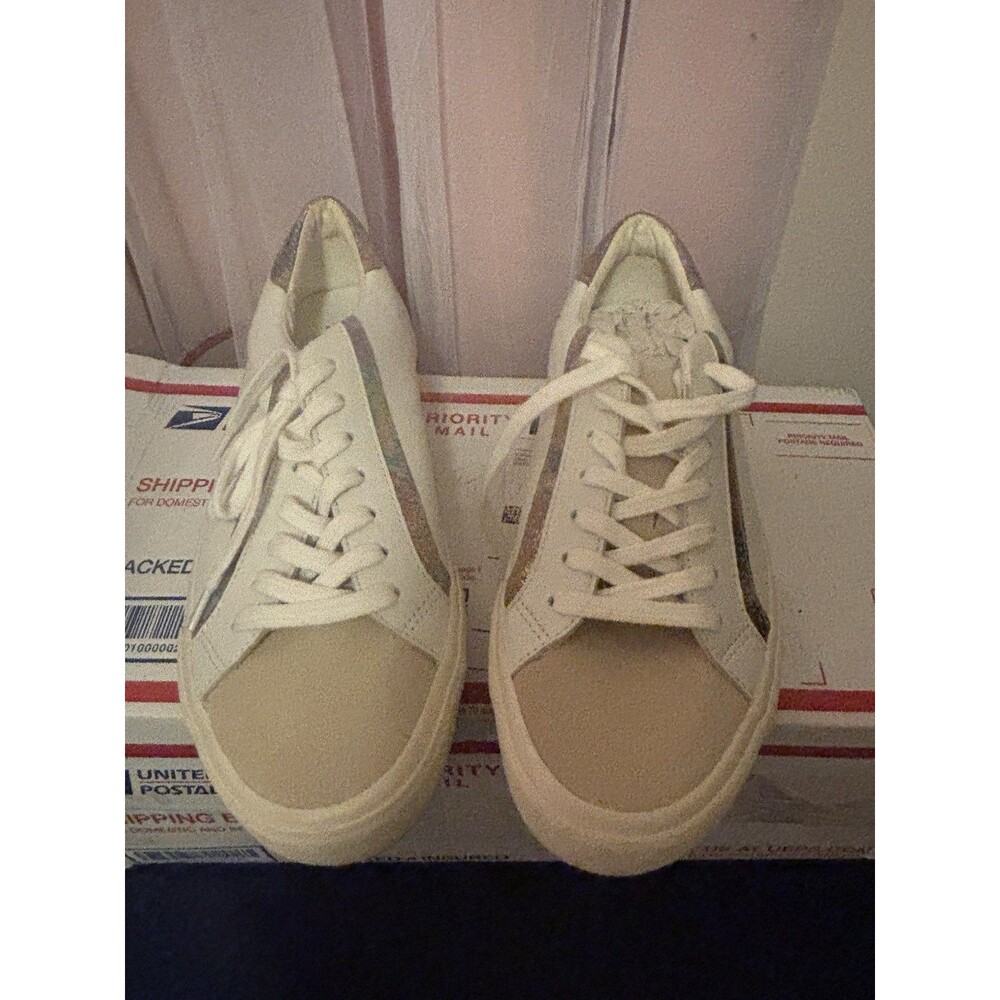 Madewell White Leather Lace-Up Flat Closed Toe Iridescent Accents Women’s 9